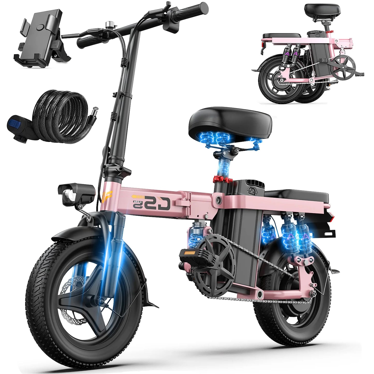 Electric Bike for Adults Teen-Folding Electric Bicycle 750W Peak Motor,20+MPH 35 Miles,Commuter Ebike 48V 15AH Removable Battery - Get Outside Today 25