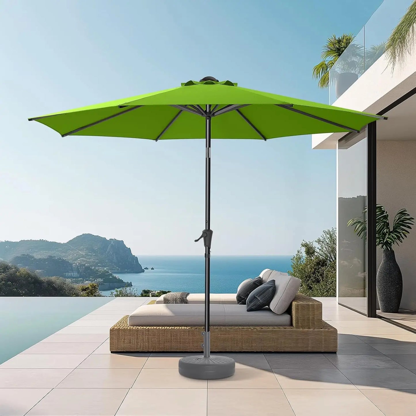 9ft Outdoor Patio Umbrella Market Table Pool Deck Umbrella UPF50 UV Protection with Push Button Tilt