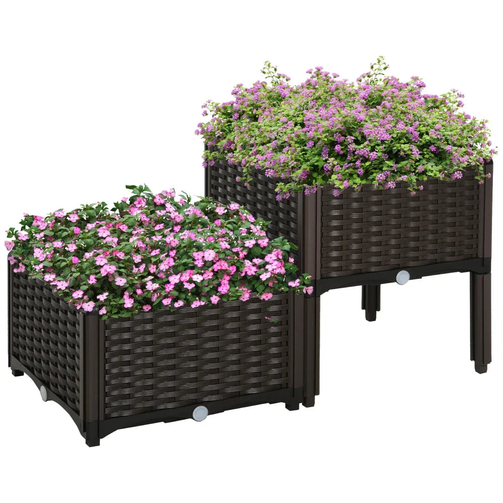 2 Piece Gray Raised Garden Bed with Legs Self-Watering Planter Box for Flowers Herbs and Vegetables