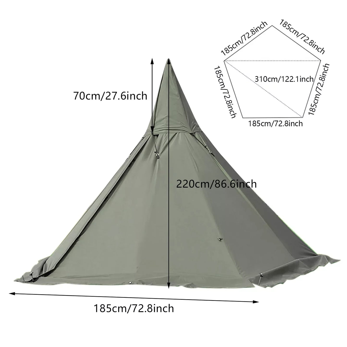 Outdoor Camping Teepee Tent Four Season Waterproof Tent with Two Doors and Breathable Green Design