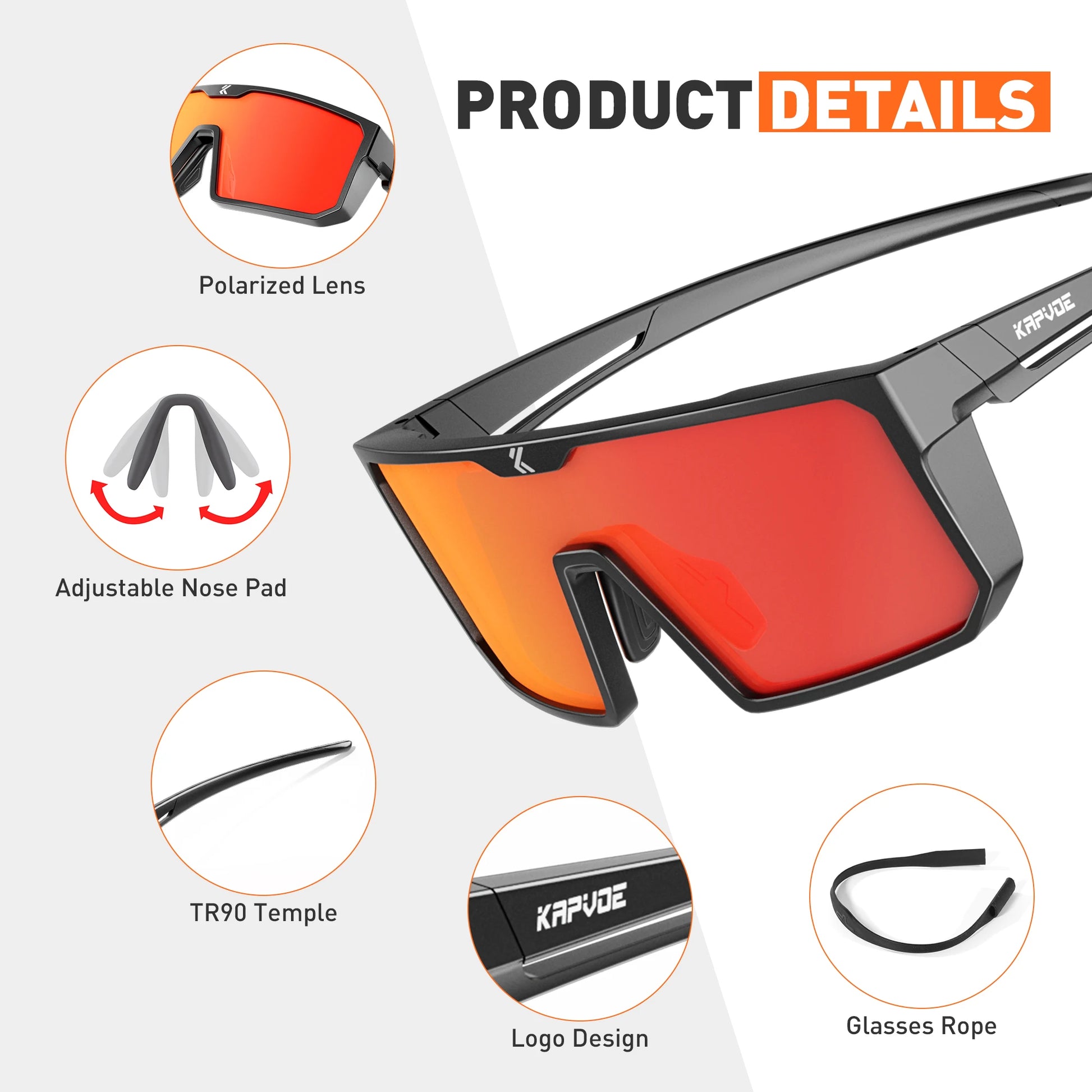 KAPVOE Polarized Cycling Glasses Sports Sunglasses for Men Women, UV400 Protection MTB Bicycle Baseball Mountain Bike Glasses - Get Outside Today 25