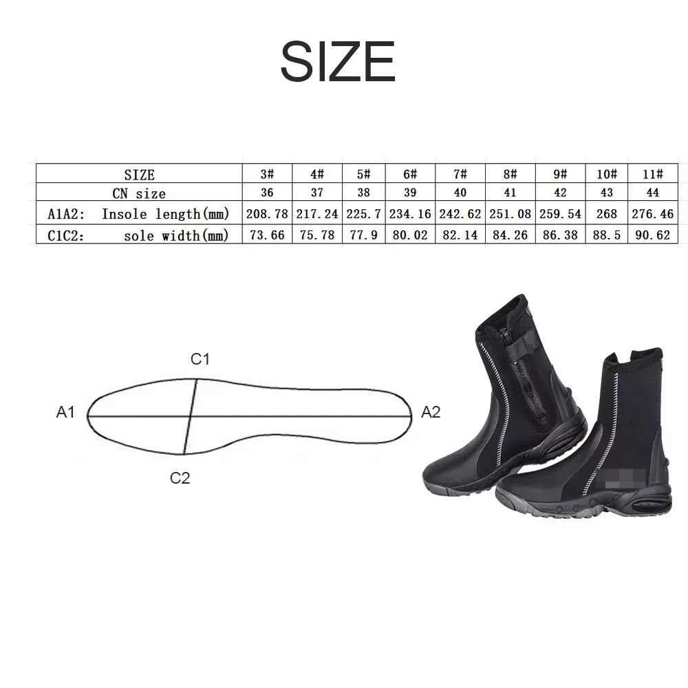 5mm Neoprene Dive Boots Wetsuit Side Zipper for Men and Women Snorkeling Scuba Diving Shoes Water Sports Accessories