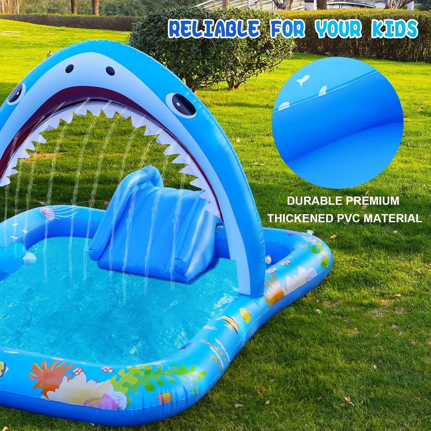 Inflatable Kiddie Pool Inflatable Play Center Kids Toddler Pool with Water Slide, Water Sprayers Toddler Pool with Play Ball Hoo - Get Outside Today 25