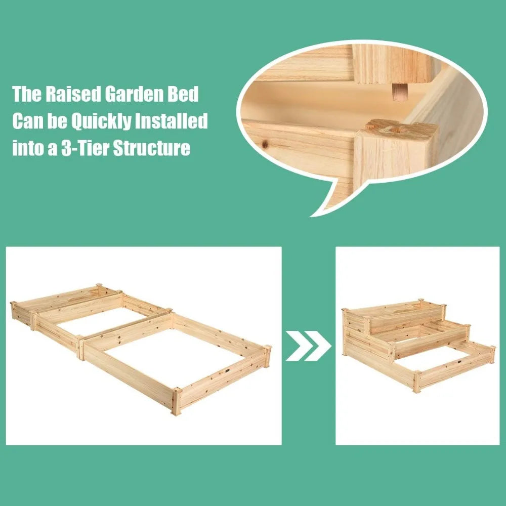 S AFSTAR 3 Tier Raised Garden Bed Wood Elevated Planter Box with 3 Dividable Bed Kit Outdoor Above Ground Garden Beds for Plants