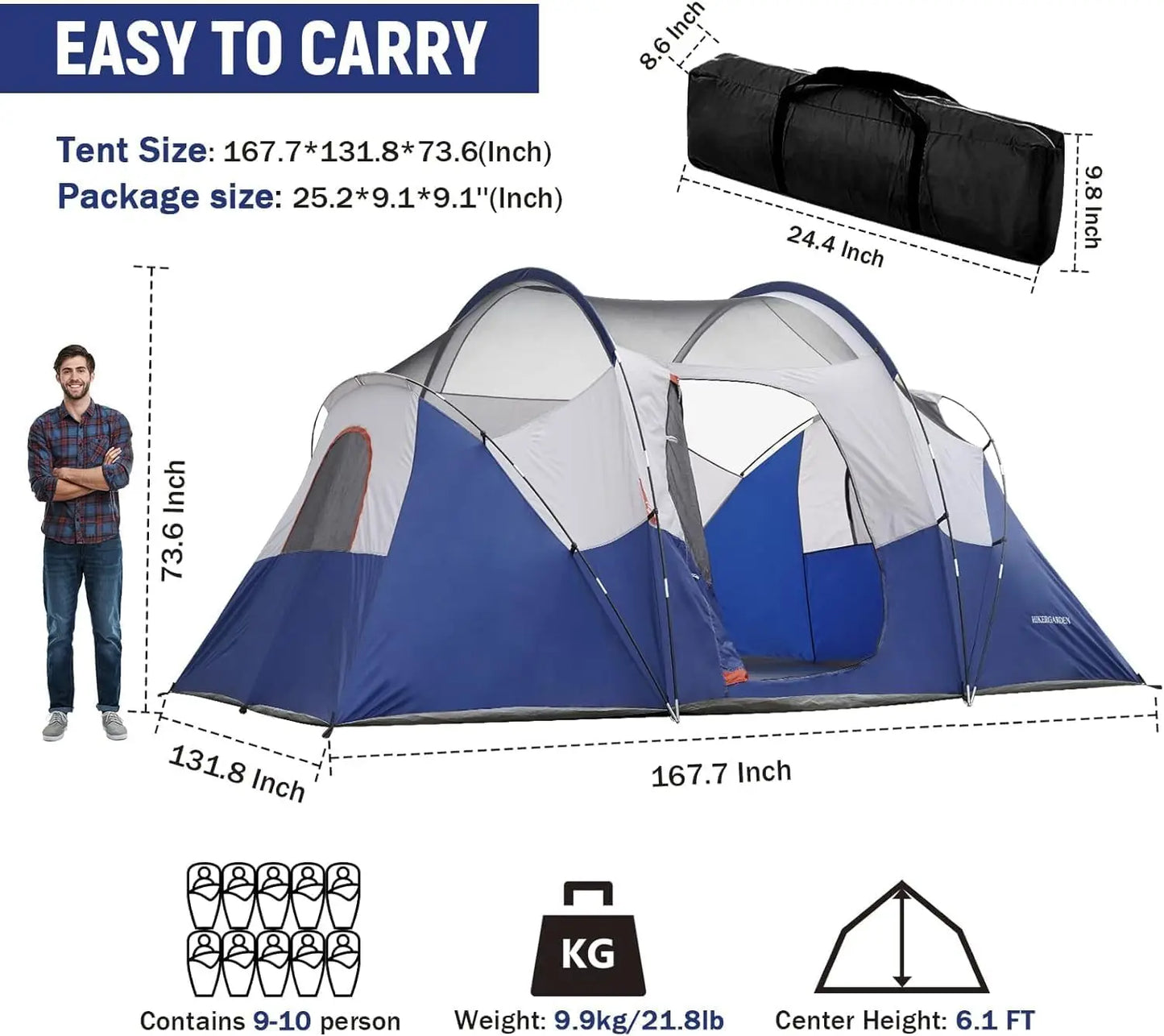 HIKERGARDEN 10 Person Camping Tent Portable Easy Setup - Get Outside Today 25