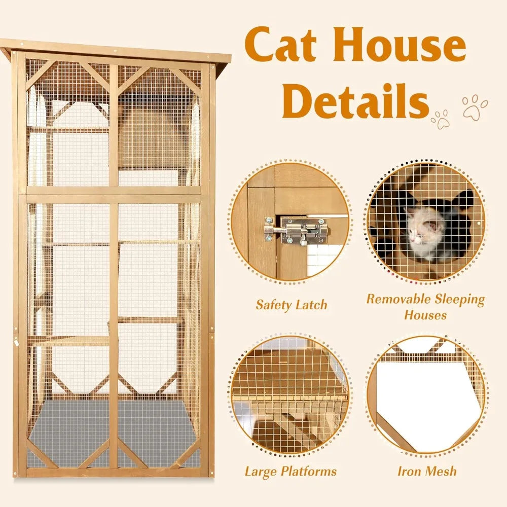 Wooden Outdoor Cat Enclosure Catio Weatherproof Playpen