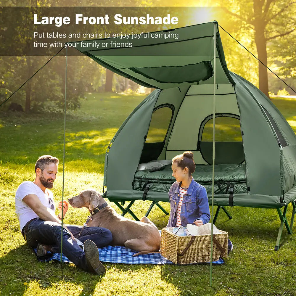 2 Person Compact Portable Tent Camping Cot with Air Mattress and Sleeping Bag