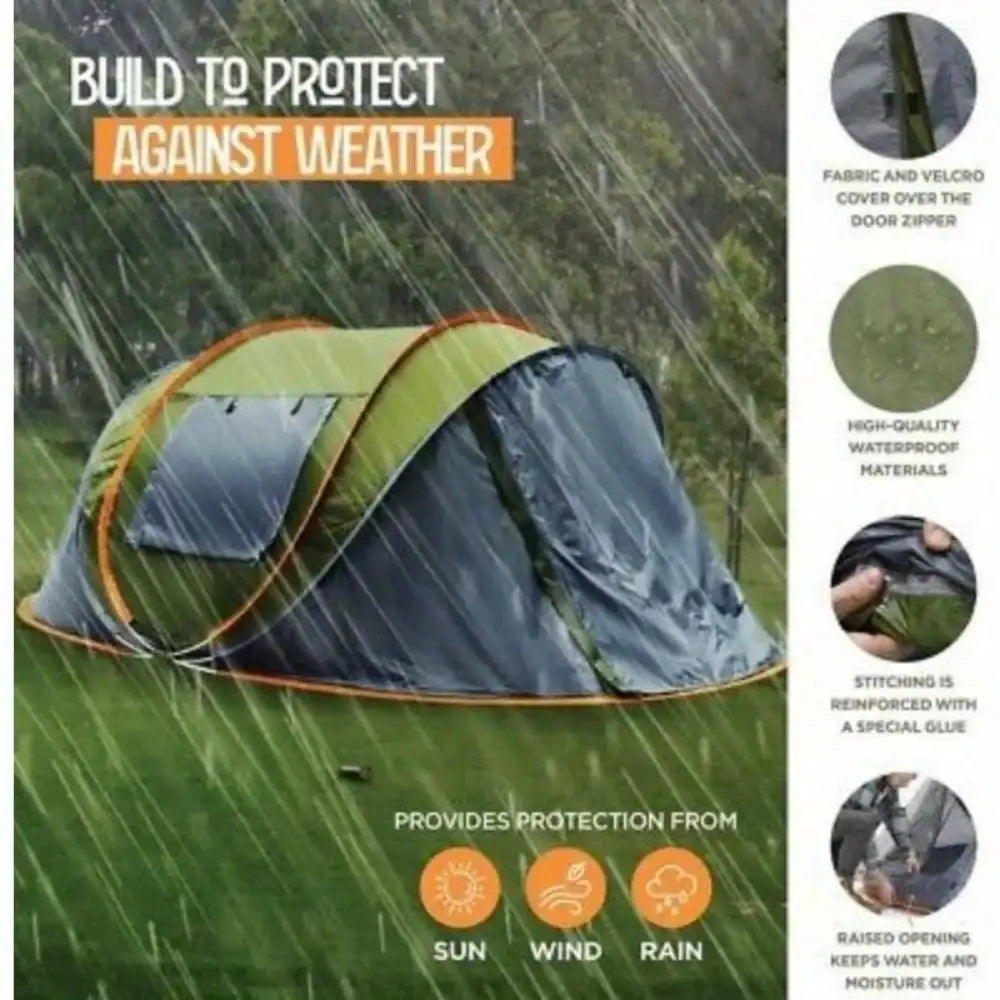 Camping Tent for 4 People Easy Pop Up Design with 2 Doors UPF50 Waterproof