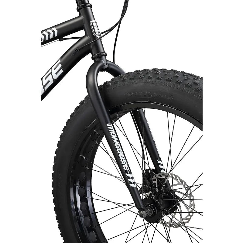Mongoose Malus Unisex Fat Tire Mountain Bike with 26 Inch Wheels and 4 Inch Wide Knobby Tires Steel Frame