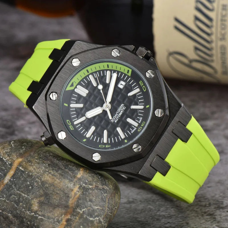 2025 Men's Luxury Quartz Watch Silicone Strap Sapphire Crystal Waterproof 100M Luminous Date Display Business Casual
