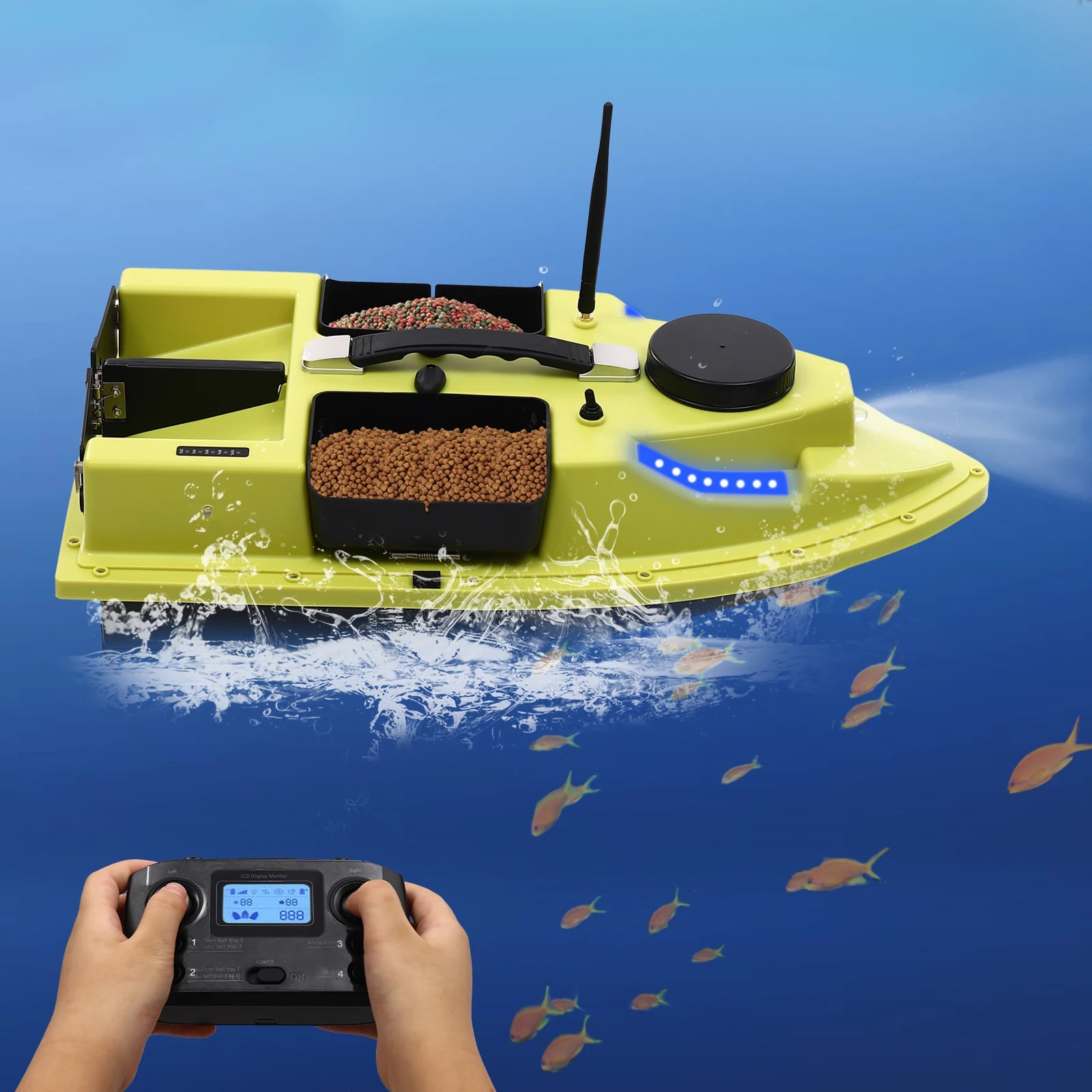 GPS RC Bait Boat for Fishing w/5200mAh Battery LED Screen Fishing Bait Boat 500M RC 40W 4 Bait Slot Fishing Bait Boat Set - Get Outside Today 25