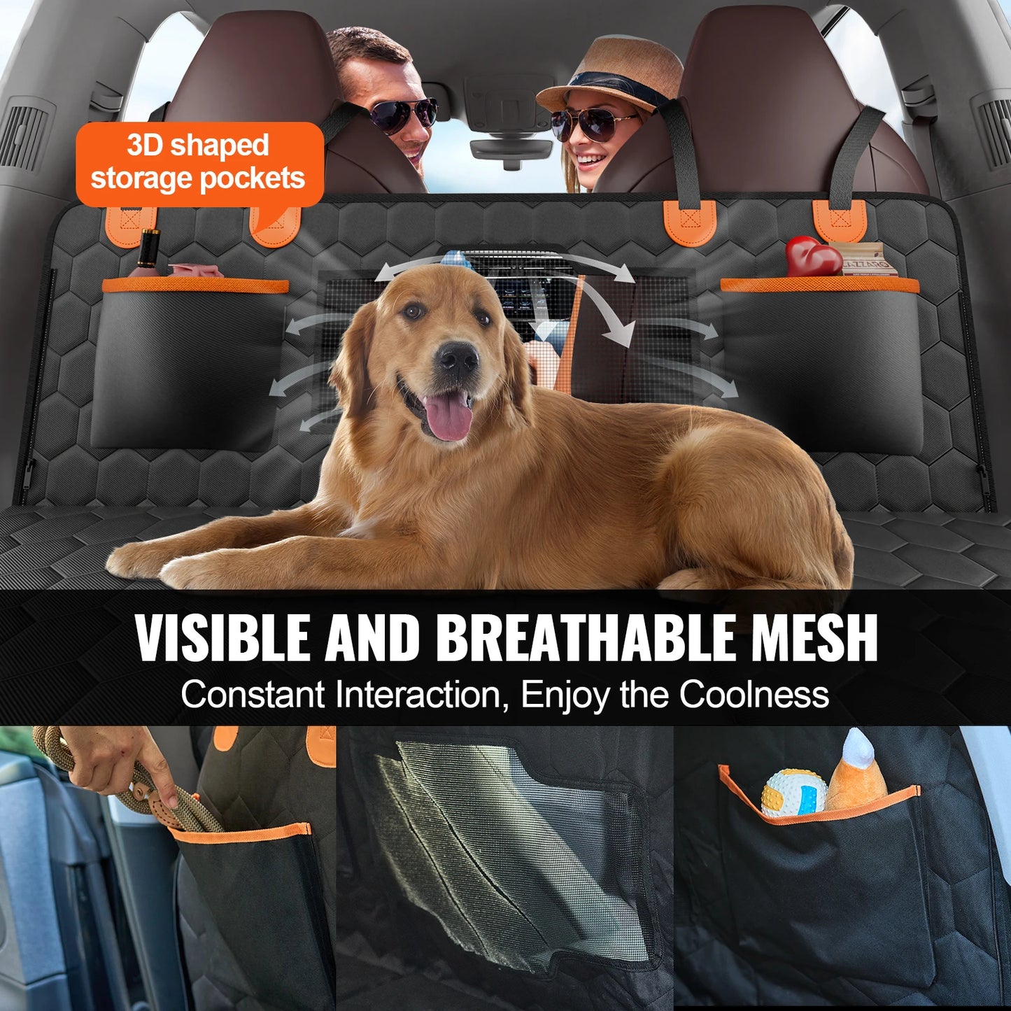 VEVOR Back Seat Extender Dog Car Seat Cover for Back Seat Bed with Mesh Window and Storage Pocket Supports 350lbs Dog Hammock - Get Outside Today 25