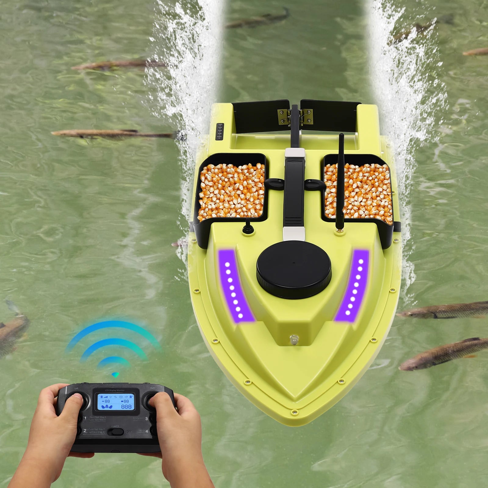 GPS RC Bait Boat for Fishing w/5200mAh Battery LED Screen Fishing Bait Boat 500M RC 40W 4 Bait Slot Fishing Bait Boat Set - Get Outside Today 25