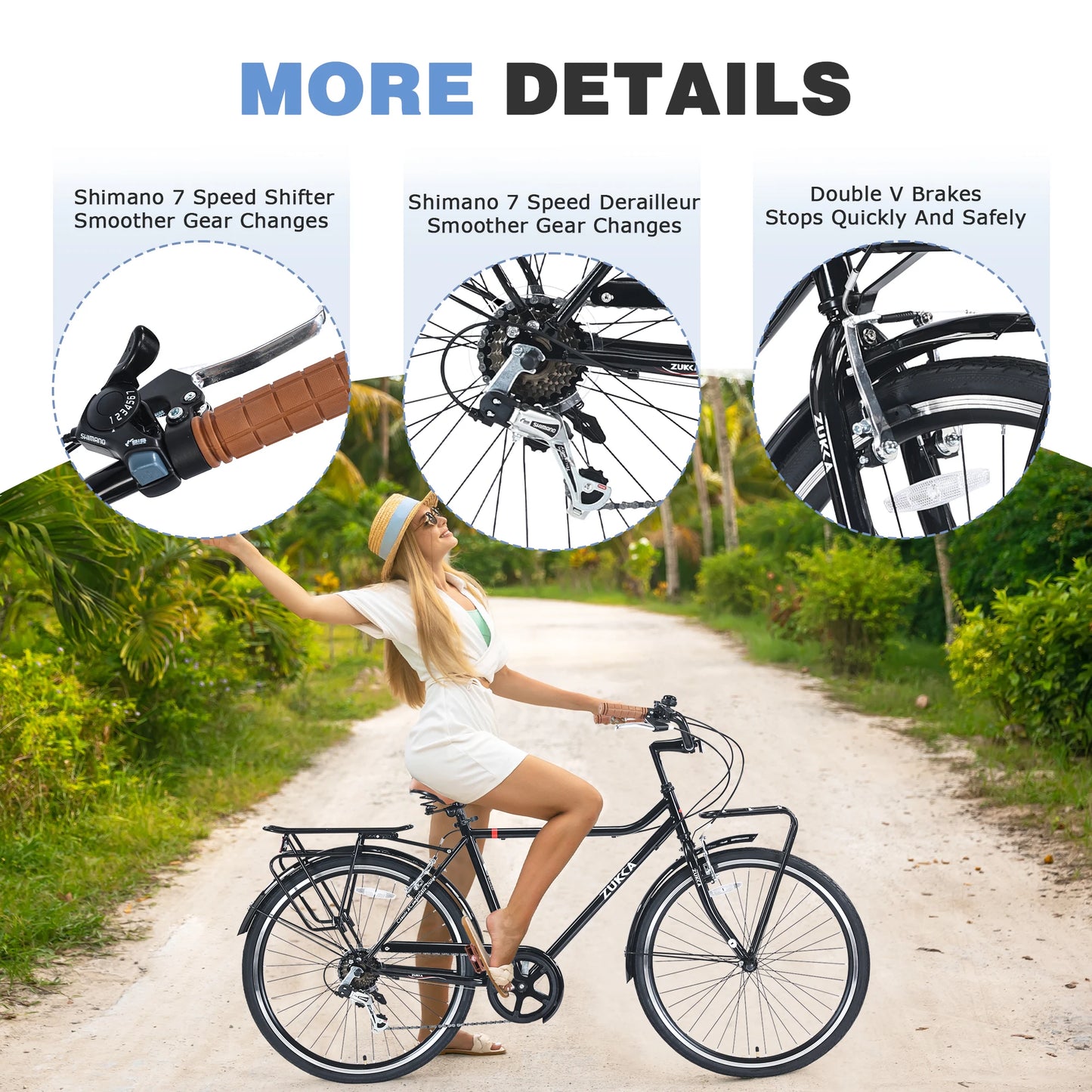 ZUKKA Beach Cruiser Bike 26 Inch Vintage City Bicycle