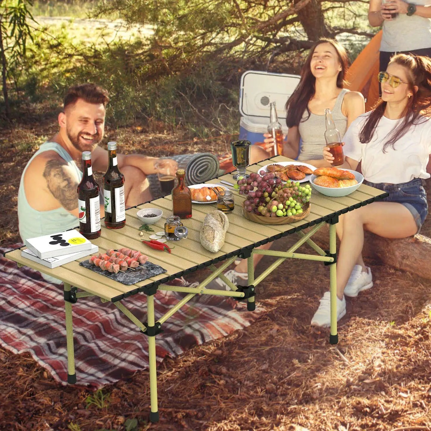 Folding Camping Table Portable Carbon Steel Heavy Duty Foldable Outdoor Use for 4 to 6 Person Grill