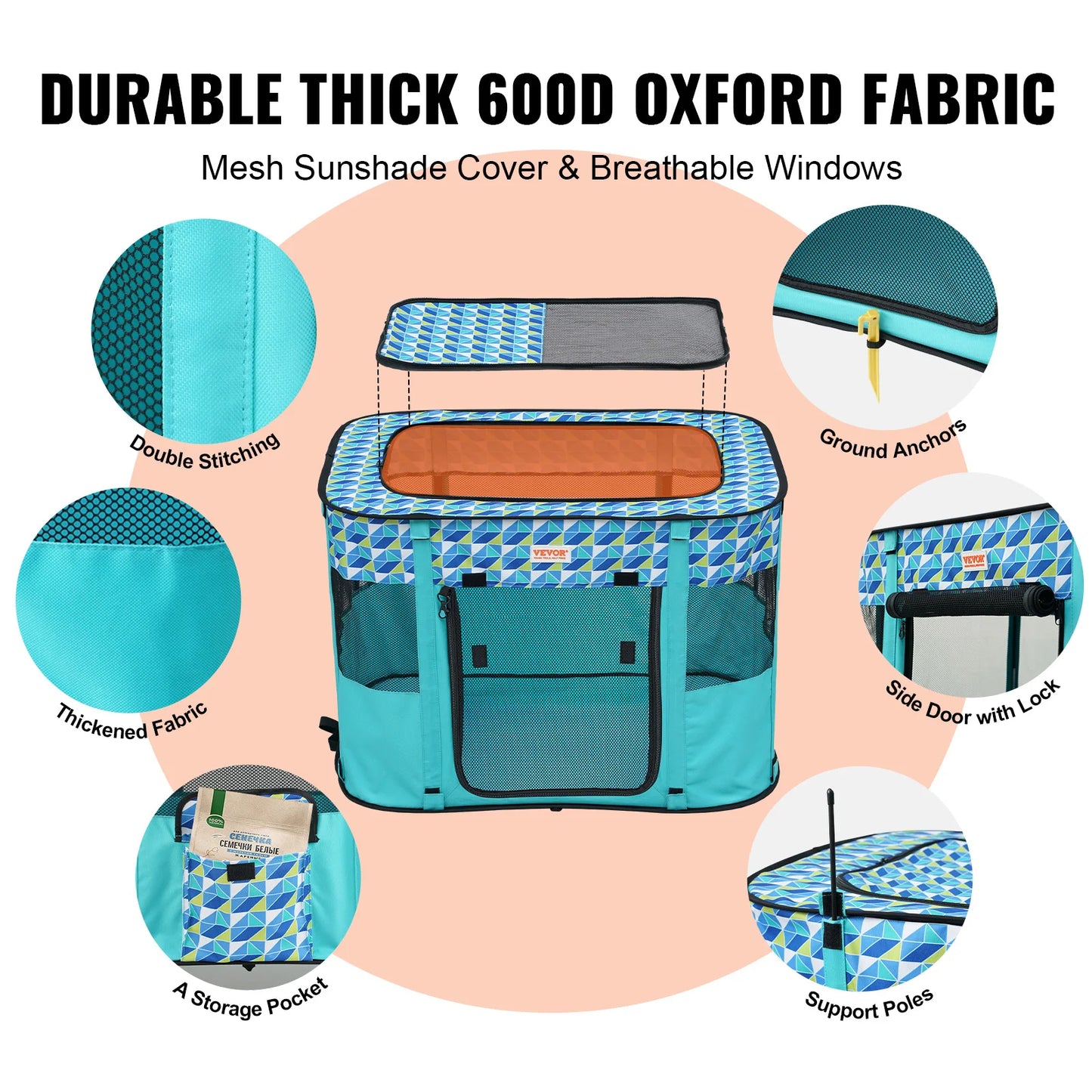 VEVOR Portable Foldable Pet Playpen Tent Crate Kennel - Get Outside Today 25