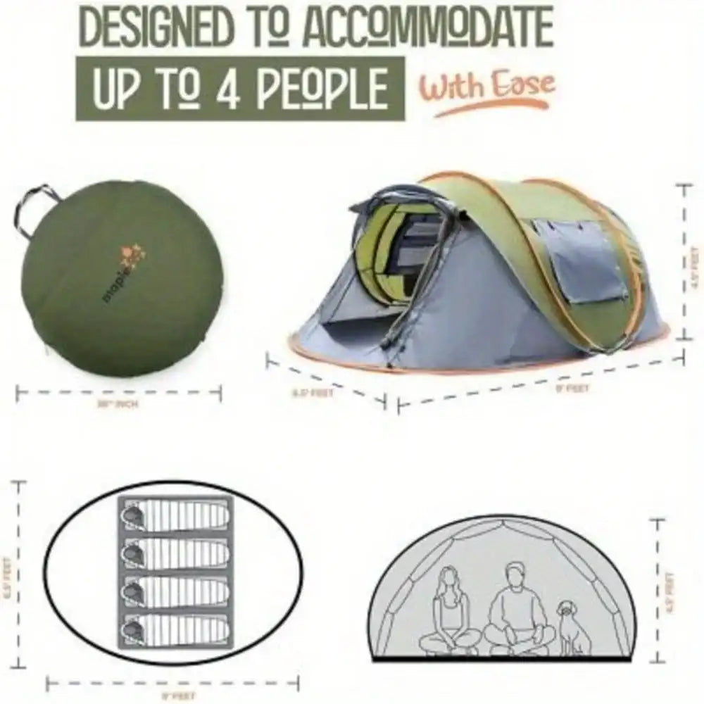 Camping Tent for 4 People Easy Pop Up Design with 2 Doors UPF50 Waterproof