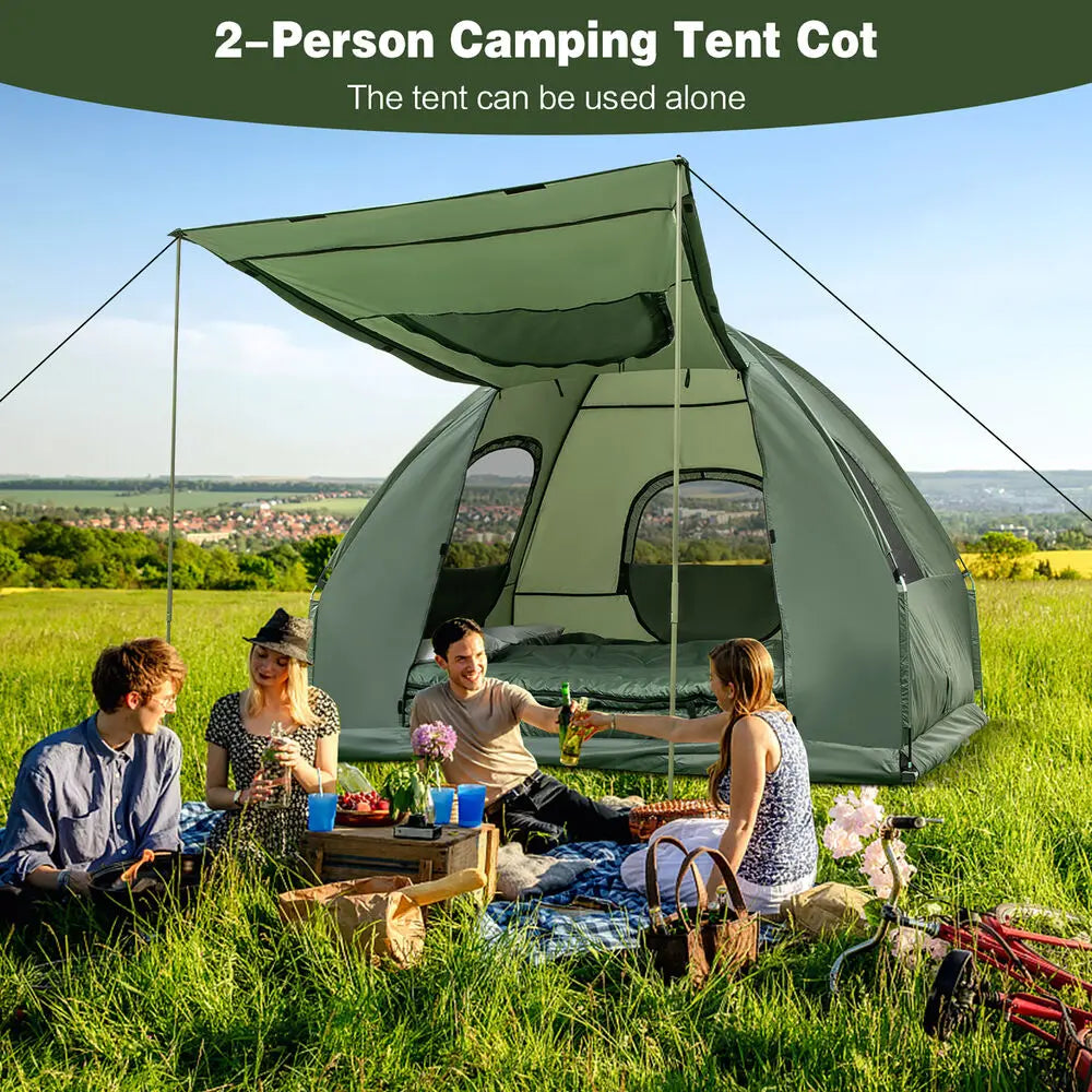 2 Person Compact Portable Tent Camping Cot with Air Mattress and Sleeping Bag