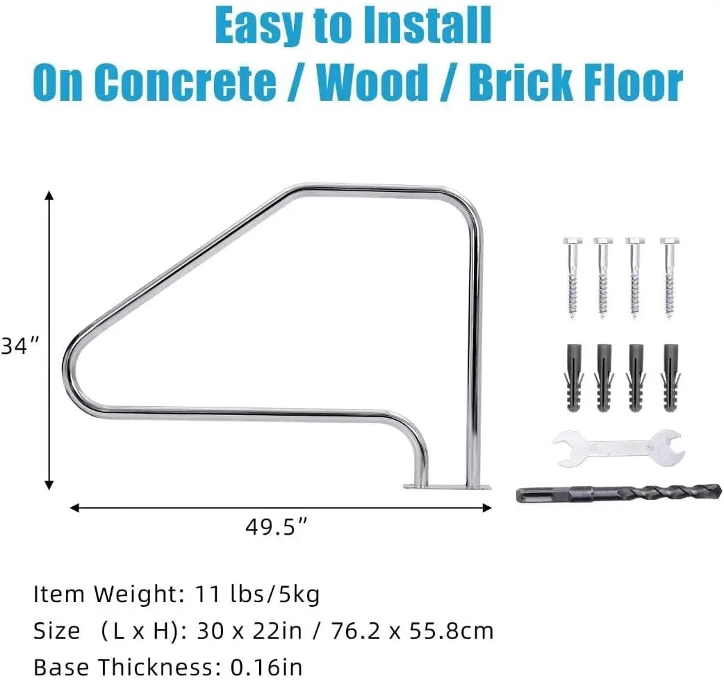 Pool Rail 49.5" x 34" Pool Railings 304 Stainless Steel 385 LBS Load Capacity, Non-Slip Swimming Pool Handrail with Blue Handle - Get Outside Today 25