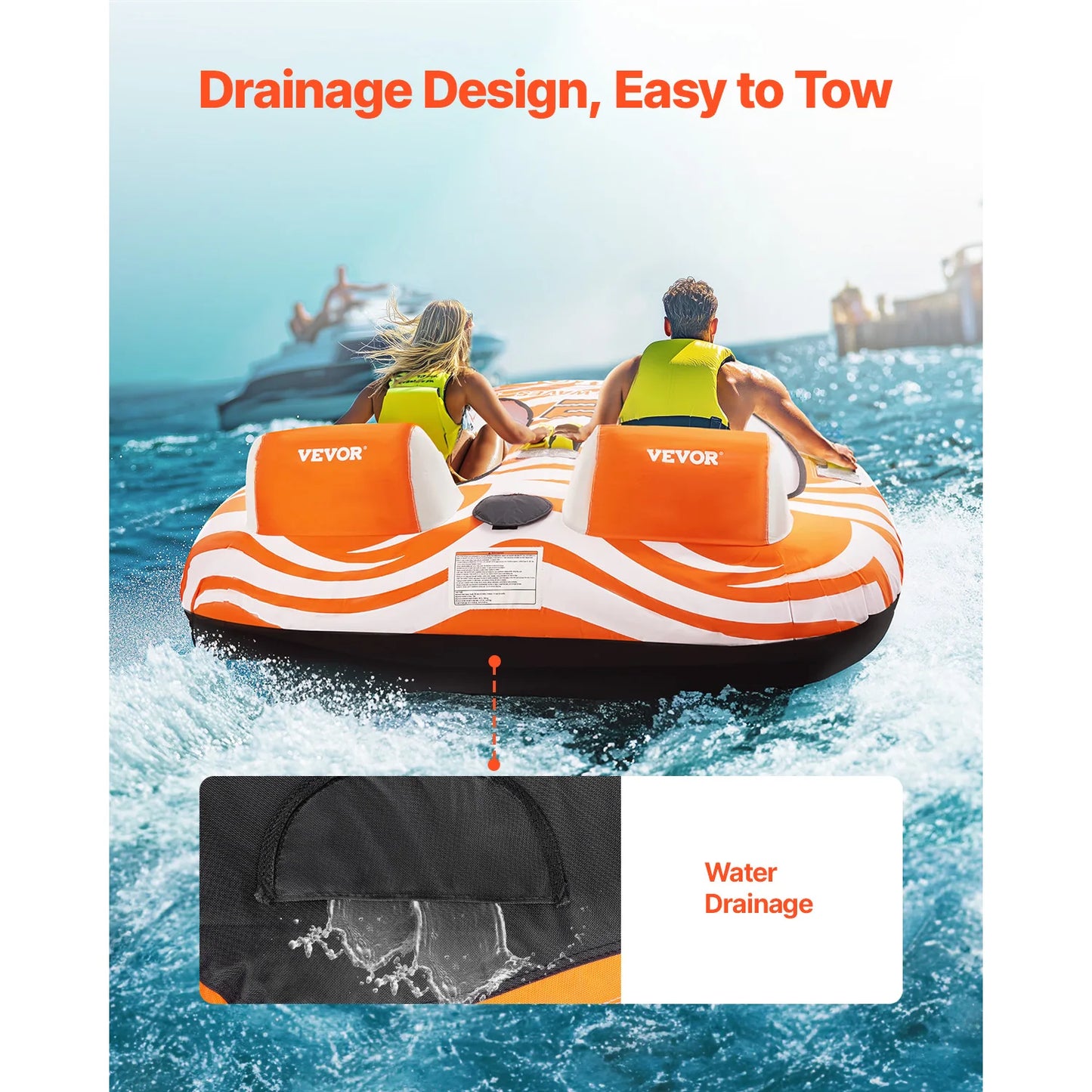 VEVOR Towable Tubes for Boating 2 Person Inflatable Boat Tubes 340 Pounds Water Sport Tubes with 840D Full Nylon