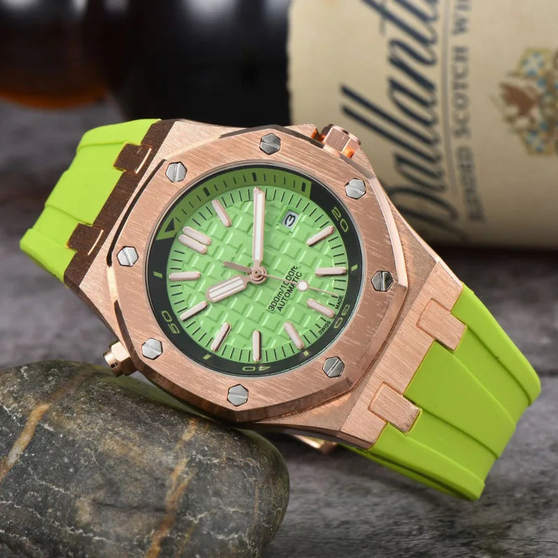 2025 Men's Luxury Quartz Watch Silicone Strap Sapphire Crystal Waterproof 100M Luminous Date Display Business Casual