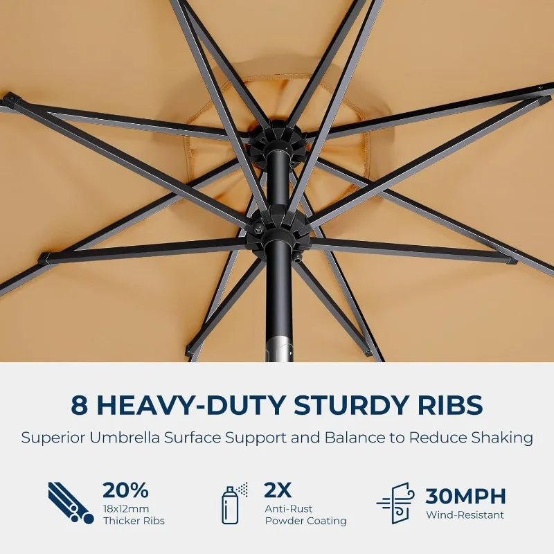9ft Outdoor Patio Umbrella Market Table Pool Deck Umbrella UPF50 UV Protection with Push Button Tilt