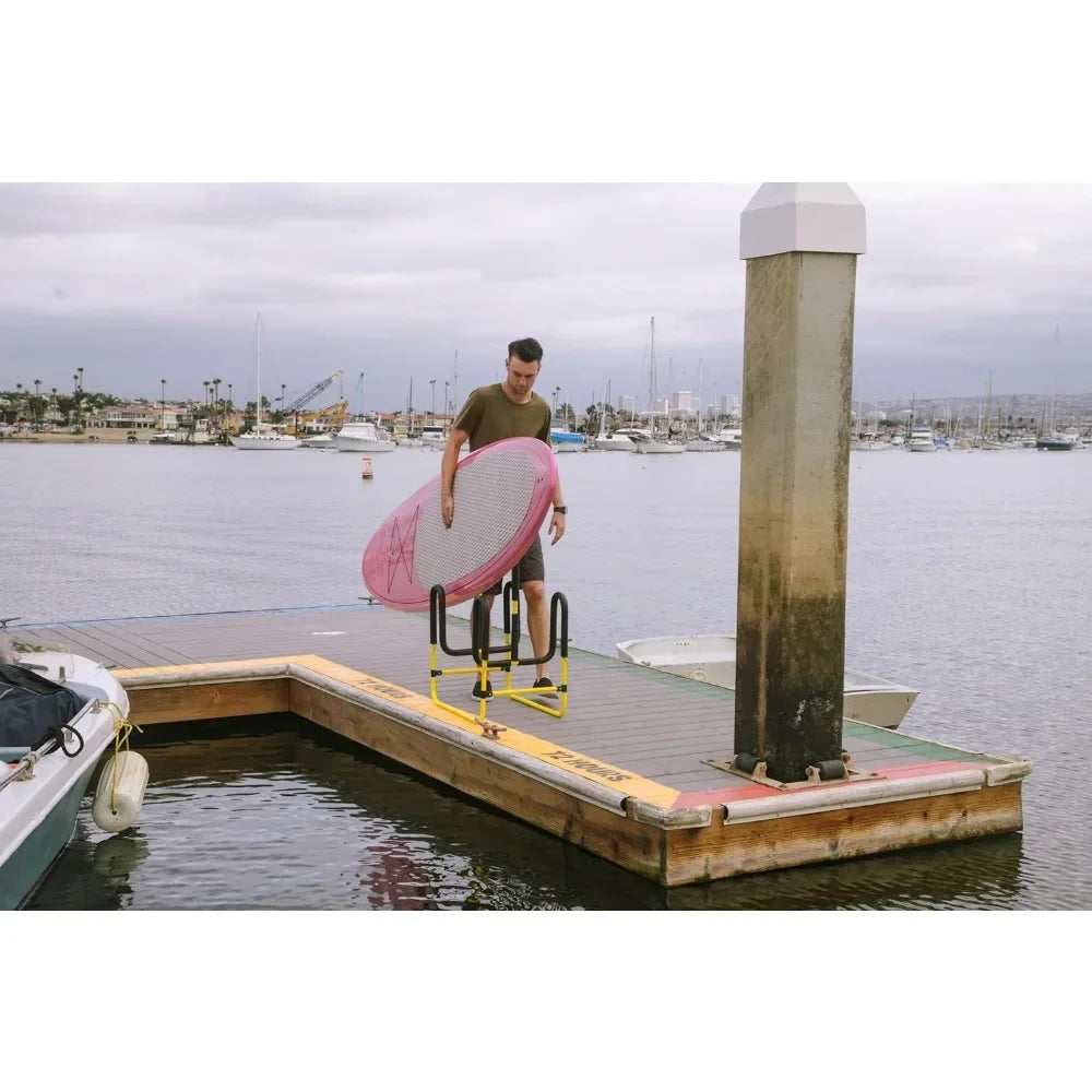 Hot-Sell!-Double-Up SUP Stand, Holds 2 Stand Up Paddle Boards or Surfboards, Yellow (22-9936)Fully upgraded