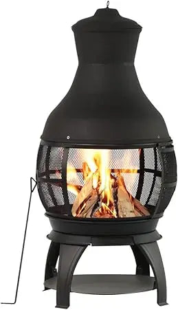 Wood Burning Fire Pit Chimenea Fireplace Brown Black