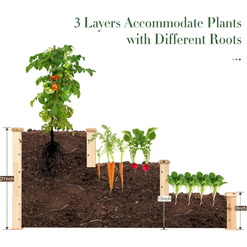 S AFSTAR 3 Tier Raised Garden Bed Wood Elevated Planter Box with 3 Dividable Bed Kit Outdoor Above Ground Garden Beds for Plants