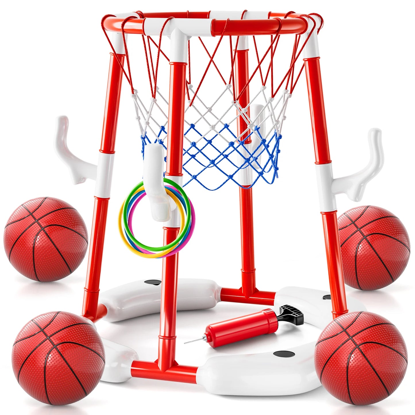 Summer Pool Basketball Hoop Toys Floating Basketball Pool Game Swimming Floats With 4 Balls Outdoor Indoor Water Play Toys