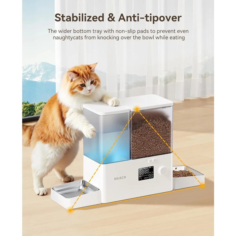 Pet Automatic Cat Feeder and Gravity Water Dispenser 2 in 1 Set Large Capacity 5L Food Feeder and 3.5L Water Fountain