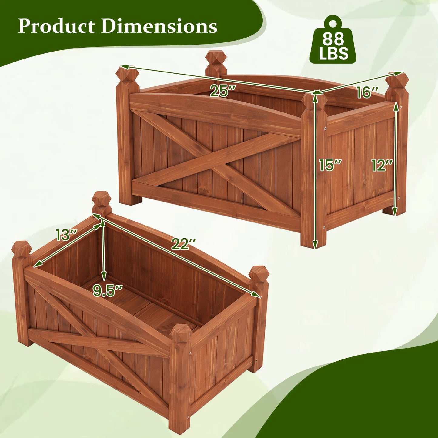 Wooden Raised Garden Bed Elevated Outdoor Planter Box with Drainage Holes for Patio and Balcony