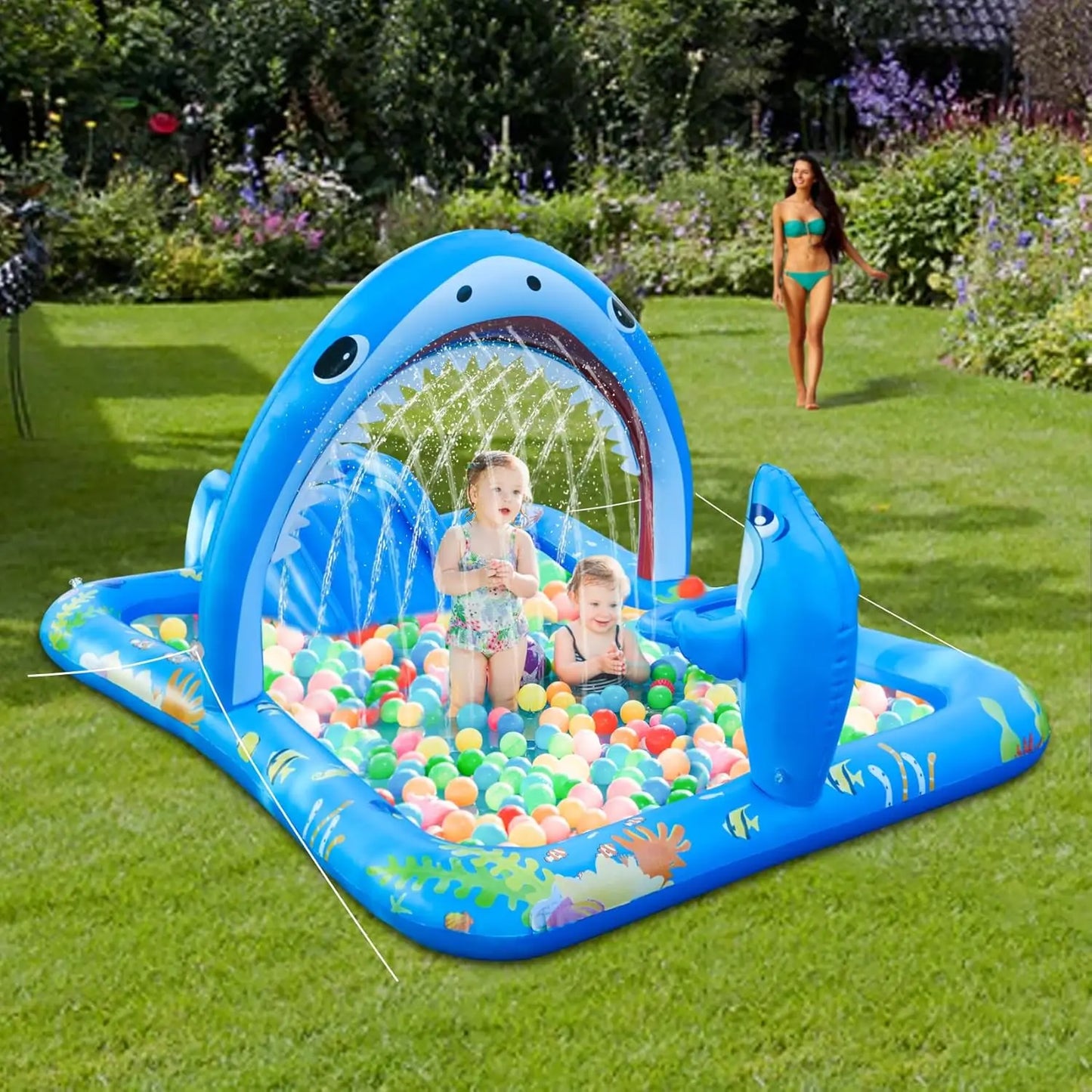 Inflatable Kiddie Pool Inflatable Play Center Kids Toddler Pool with Water Slide, Water Sprayers Toddler Pool with Play Ball Hoo - Get Outside Today 25