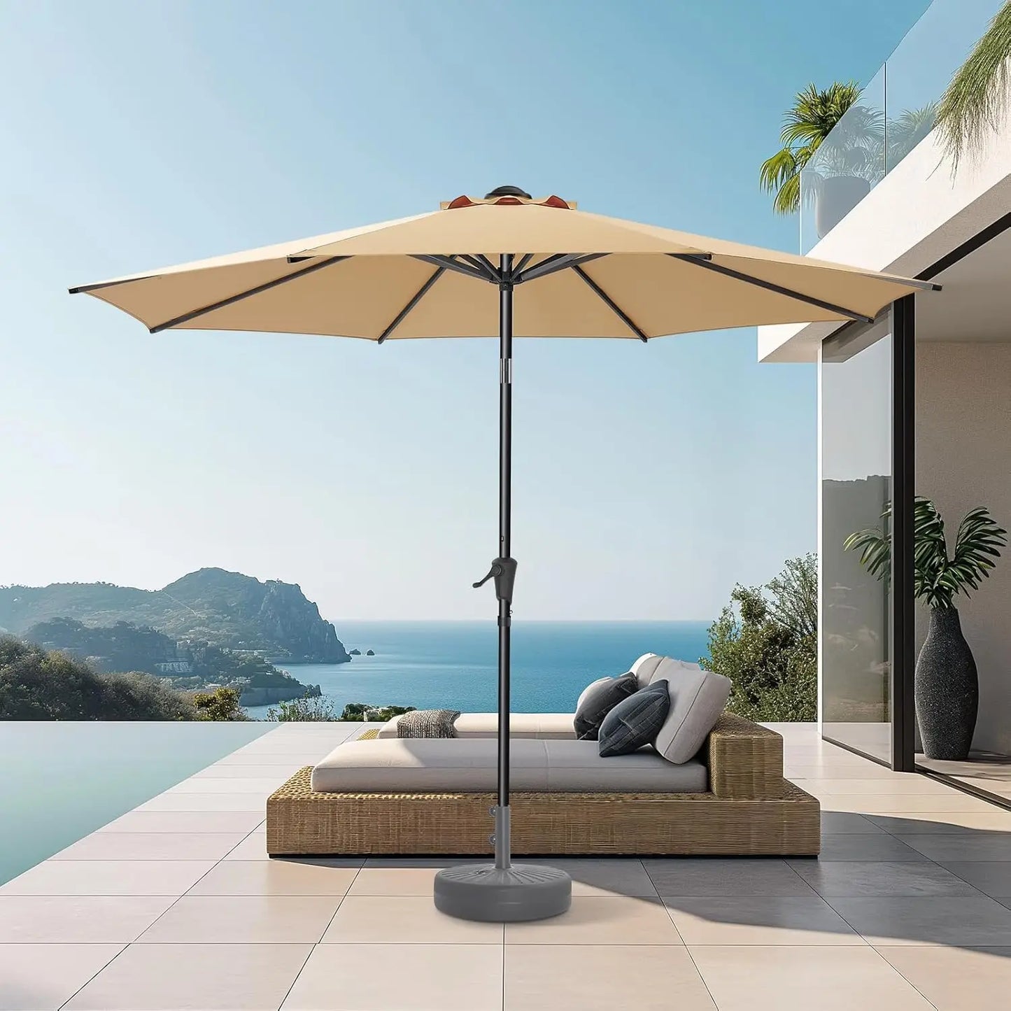 9ft Outdoor Patio Umbrella Market Table Pool Deck Umbrella UPF50 UV Protection with Push Button Tilt