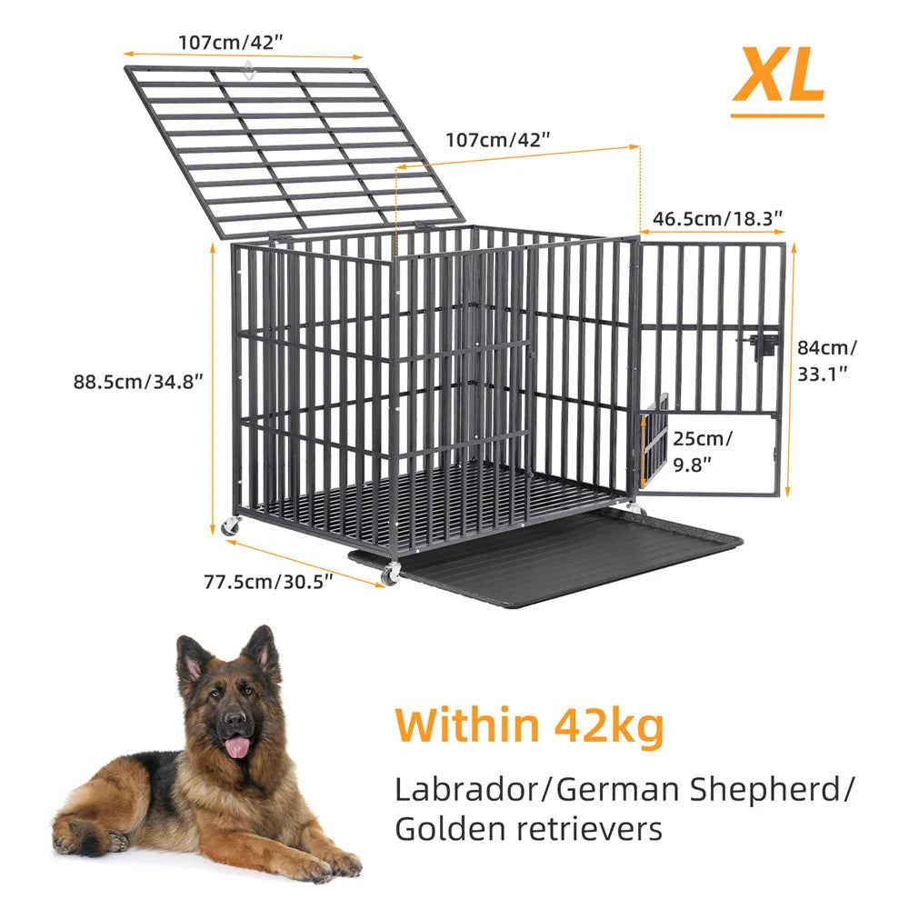 XXL Large Heavy Duty Dog Crate With Lockable Wheels