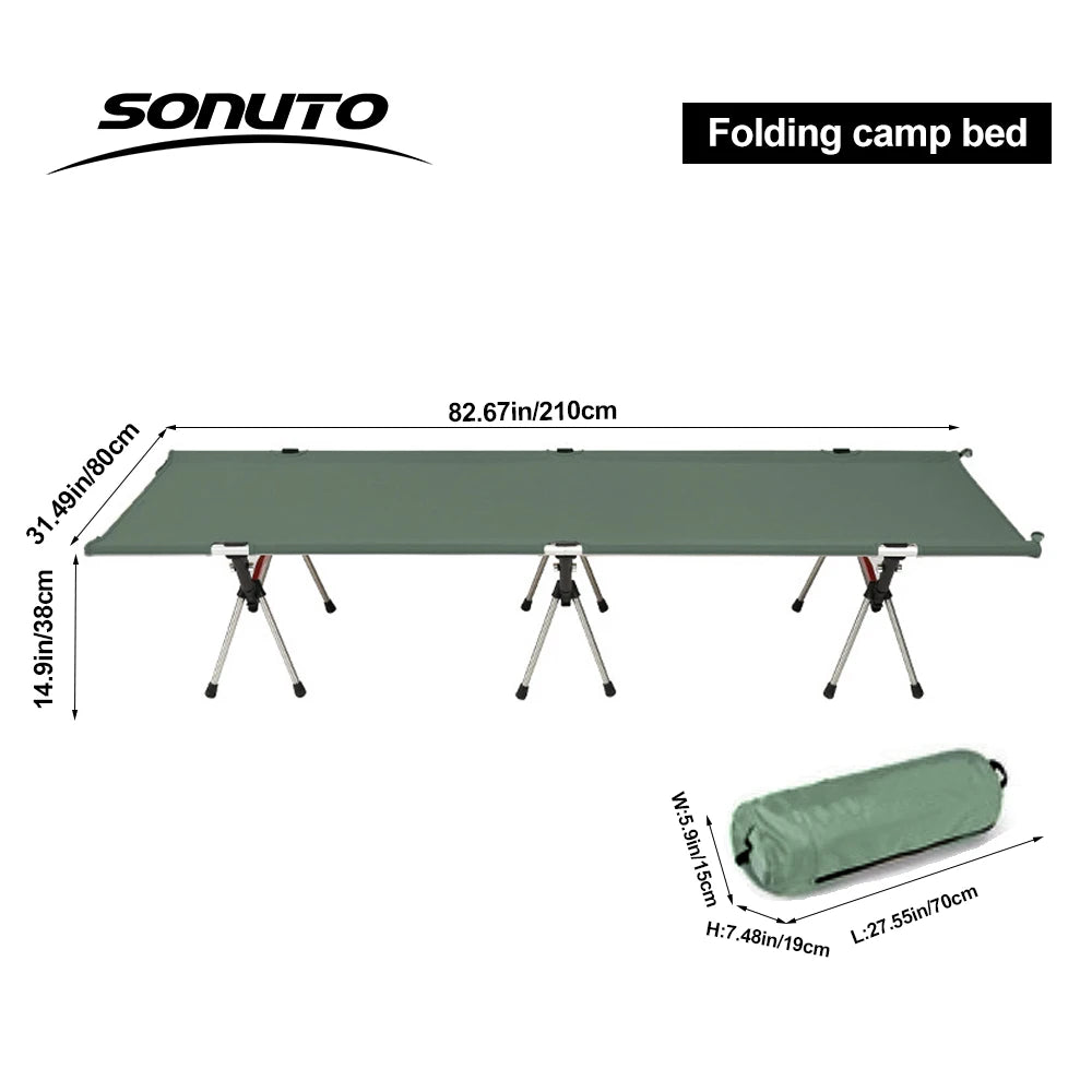 Sonuto 210X80 Cm Camping Cot 600D Oxford Portable Folding Bed Lightweight 4kg