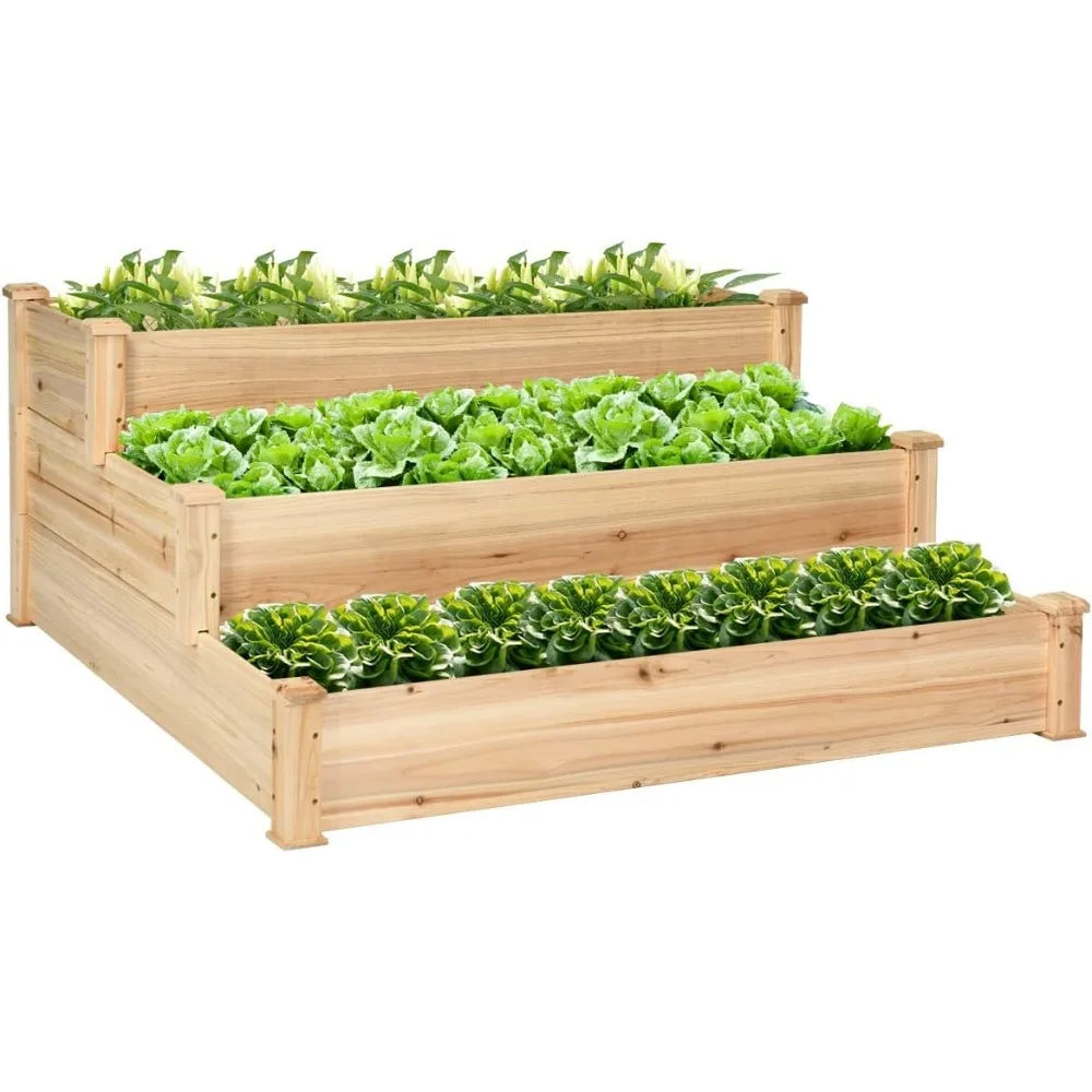 S AFSTAR 3 Tier Raised Garden Bed Wood Elevated Planter Box with 3 Dividable Bed Kit Outdoor Above Ground Garden Beds for Plants