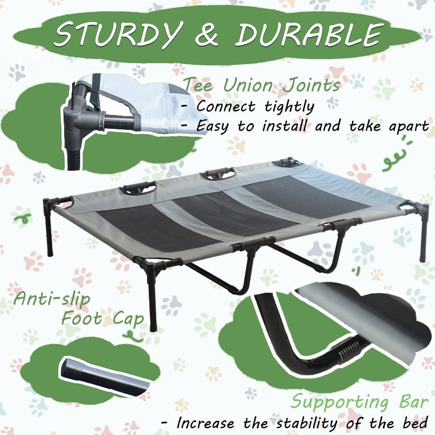 Dog Bed with Canopy Anti Scratch Oxford Fabric Summer Portable Pet Bed Cot Anti Slip Big Size Elevated Cot Indoor Outdoor