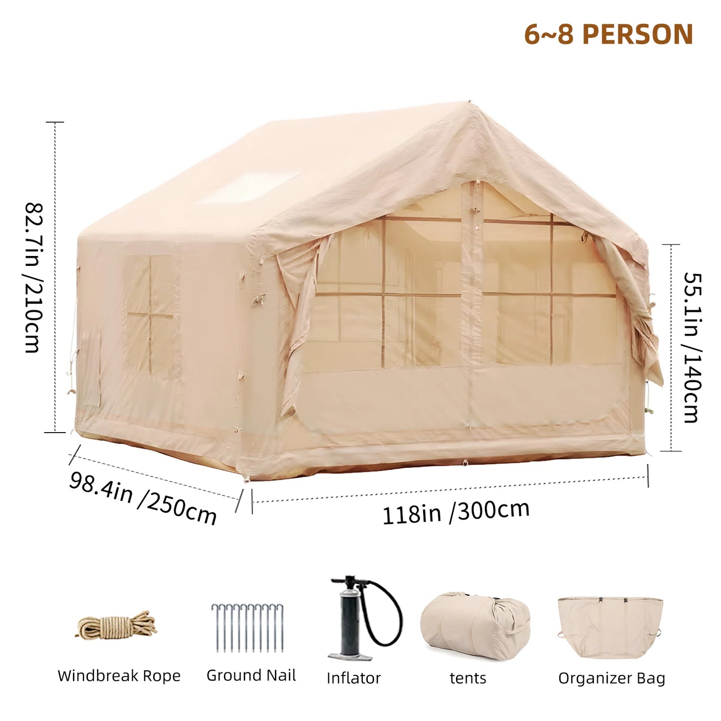 Inflatable Tent for Camping 6 to 8 Person Ultra Quick Setup Blow Up Tent 80.73 Square Feet 4 Season Inflatable Tent with Stove