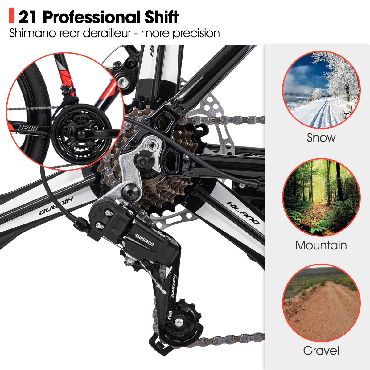 Hiland Mountain Bike Shimano 21 Speed Drivetrain Aluminum Frame 26 Inch Wheels Disc Brake for Men and Women