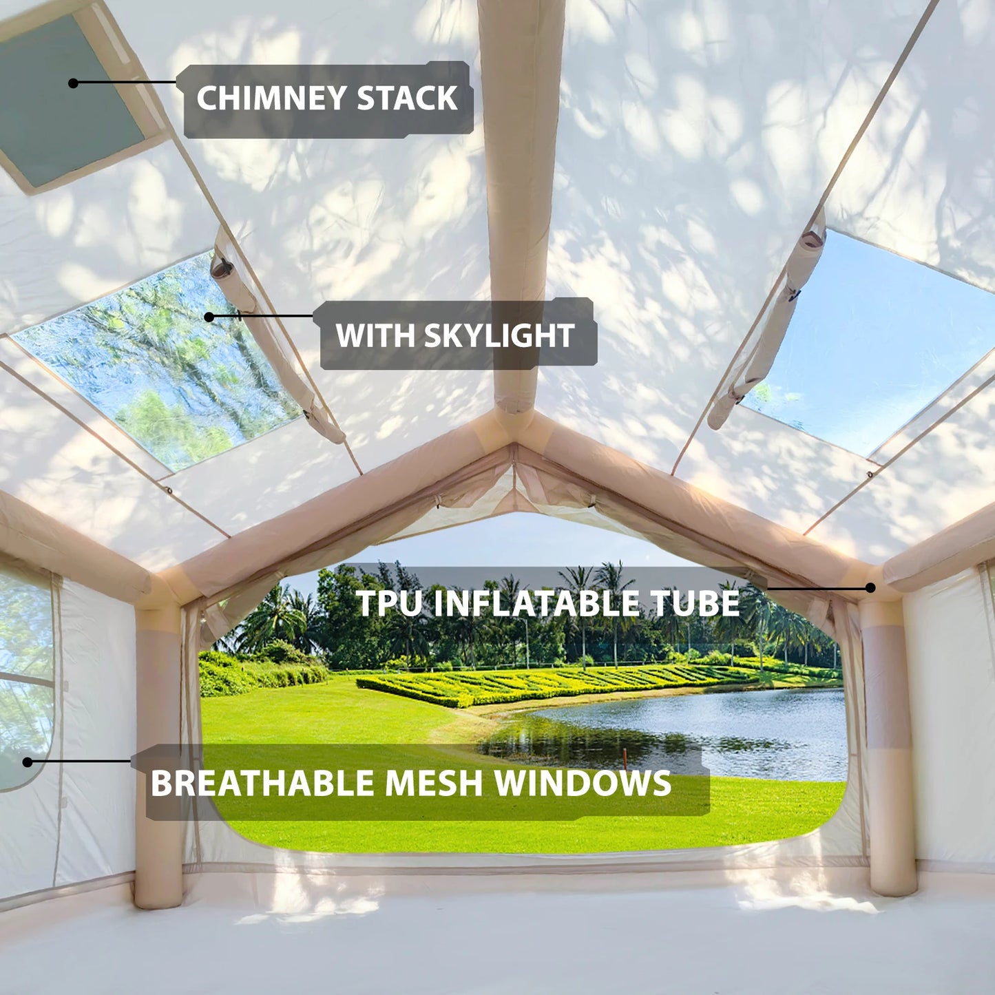 Inflatable Tent for Camping 6 to 8 Person Ultra Quick Setup Blow Up Tent 80.73 Square Feet 4 Season Inflatable Tent with Stove