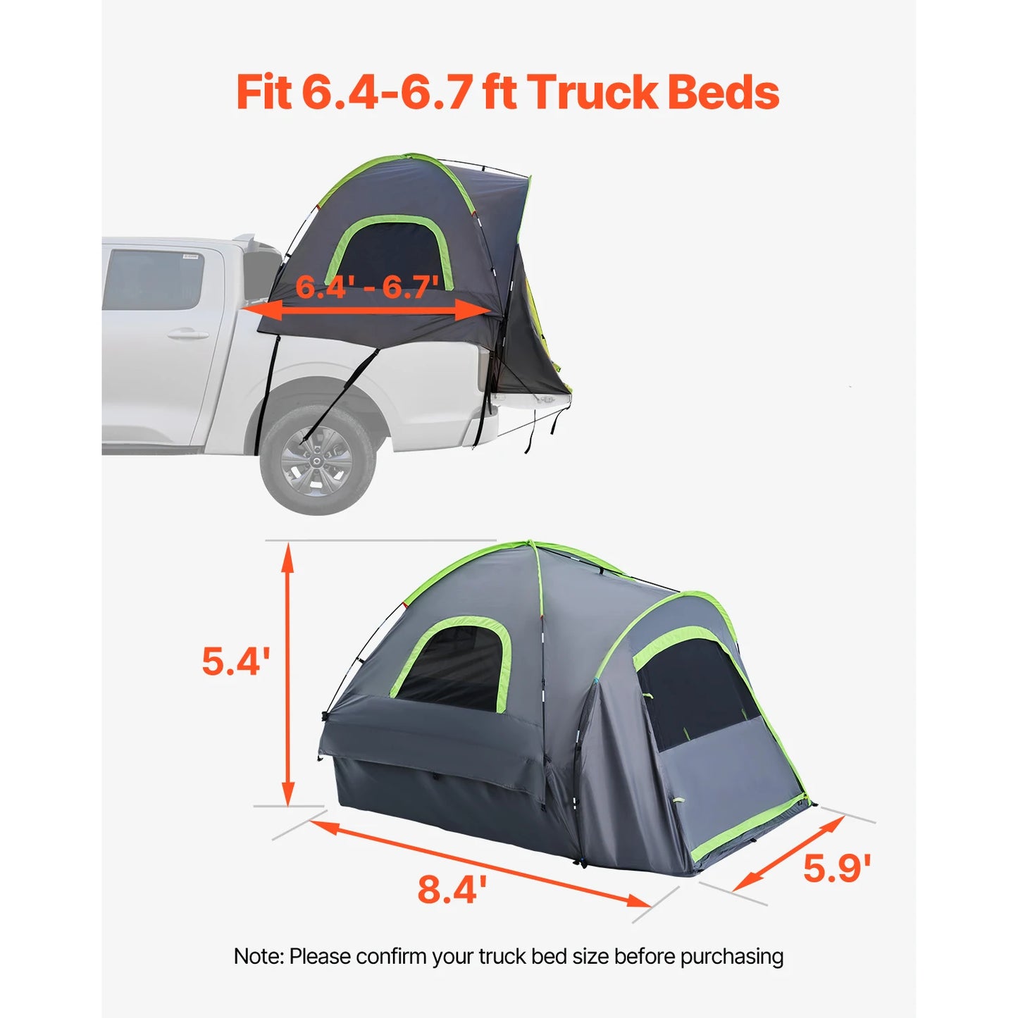SucceBuy Pickup Truck Tent for Camping Waterproof PU2000 Truck Bed Camper Shell with Double Layer Design and Windows