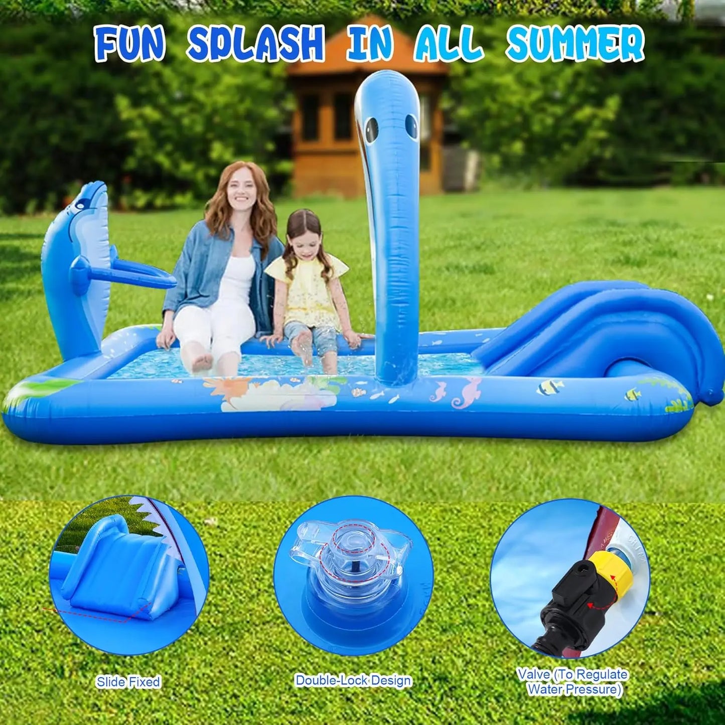 Inflatable Kiddie Pool Inflatable Play Center Kids Toddler Pool with Water Slide, Water Sprayers Toddler Pool with Play Ball Hoo - Get Outside Today 25