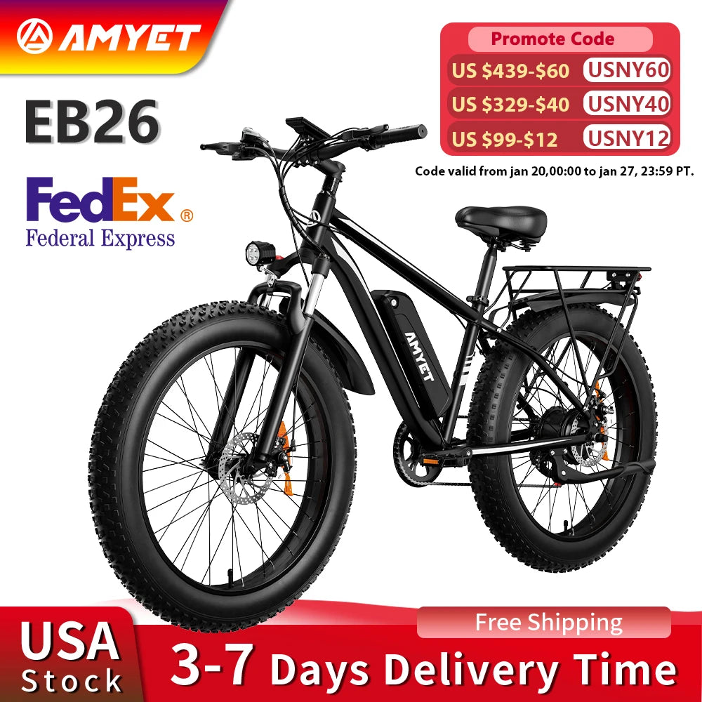 AMYET Electric Bike EB26 Adults Electric Bicycle Peak 1500W 48V 15AH e bike 26" Fat Tire Mountain Bike 31mph Electric Dirt Bike - Get Outside Today 25