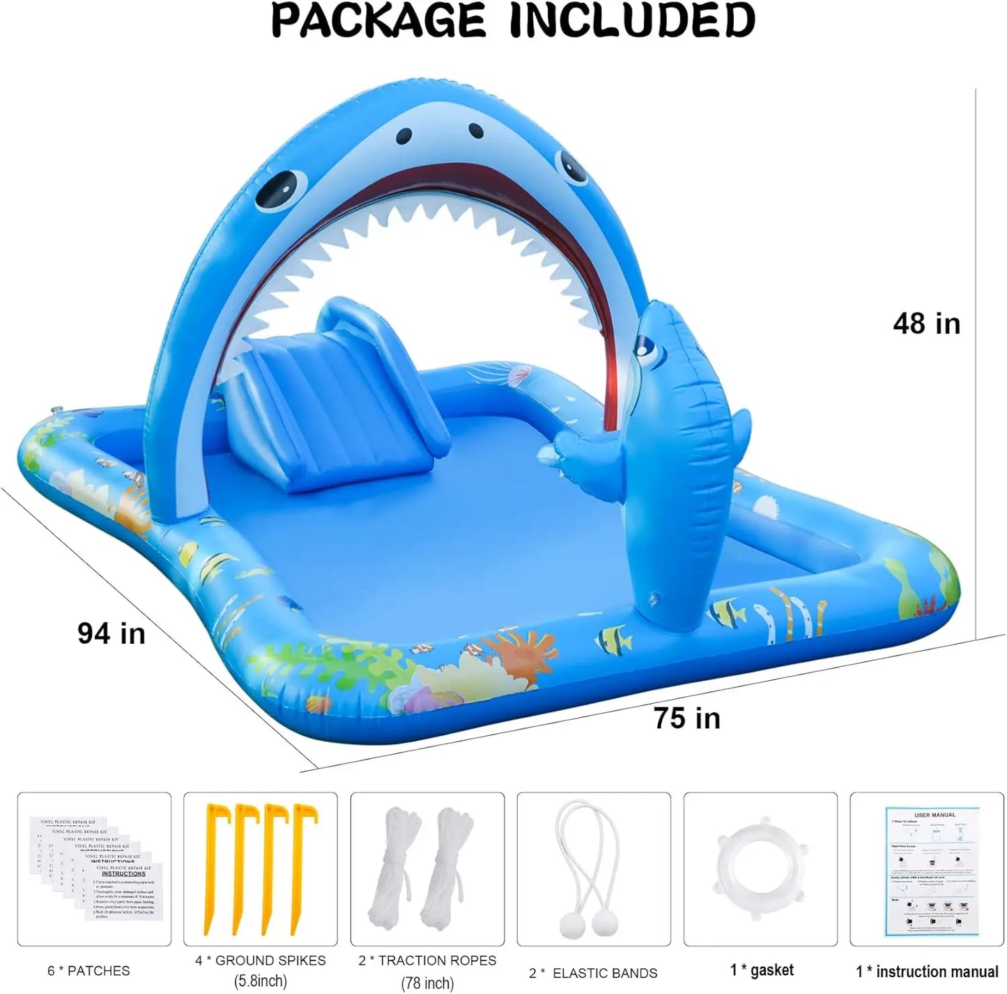 Inflatable Kiddie Pool Inflatable Play Center Kids Toddler Pool with Water Slide, Water Sprayers Toddler Pool with Play Ball Hoo - Get Outside Today 25
