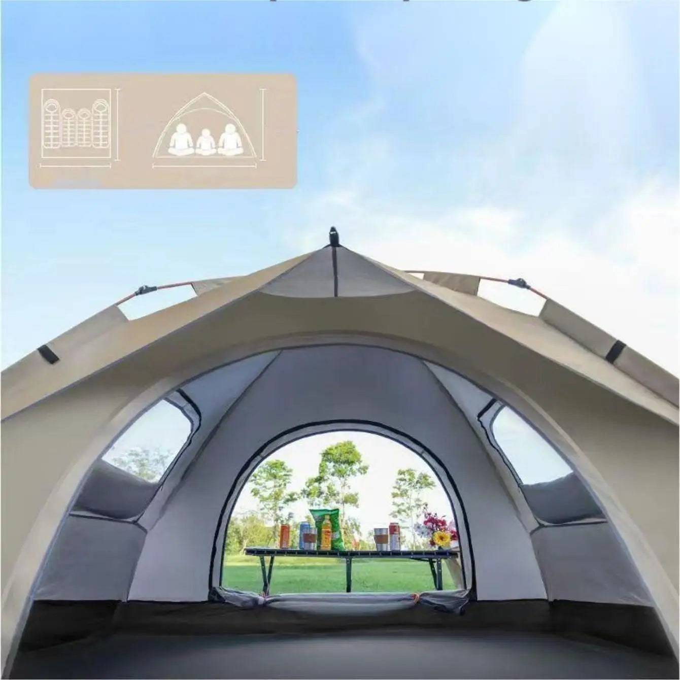 Outdoor Sunshade Self-Driving Travel Camping Tent with Two Doors and Two Windows