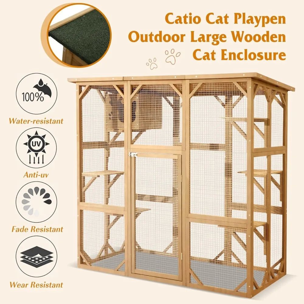 Wooden Outdoor Cat Enclosure Catio Weatherproof Playpen