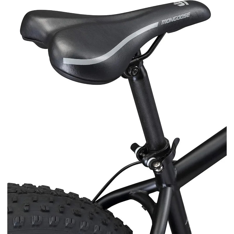 Mongoose Malus Unisex Fat Tire Mountain Bike with 26 Inch Wheels and 4 Inch Wide Knobby Tires Steel Frame