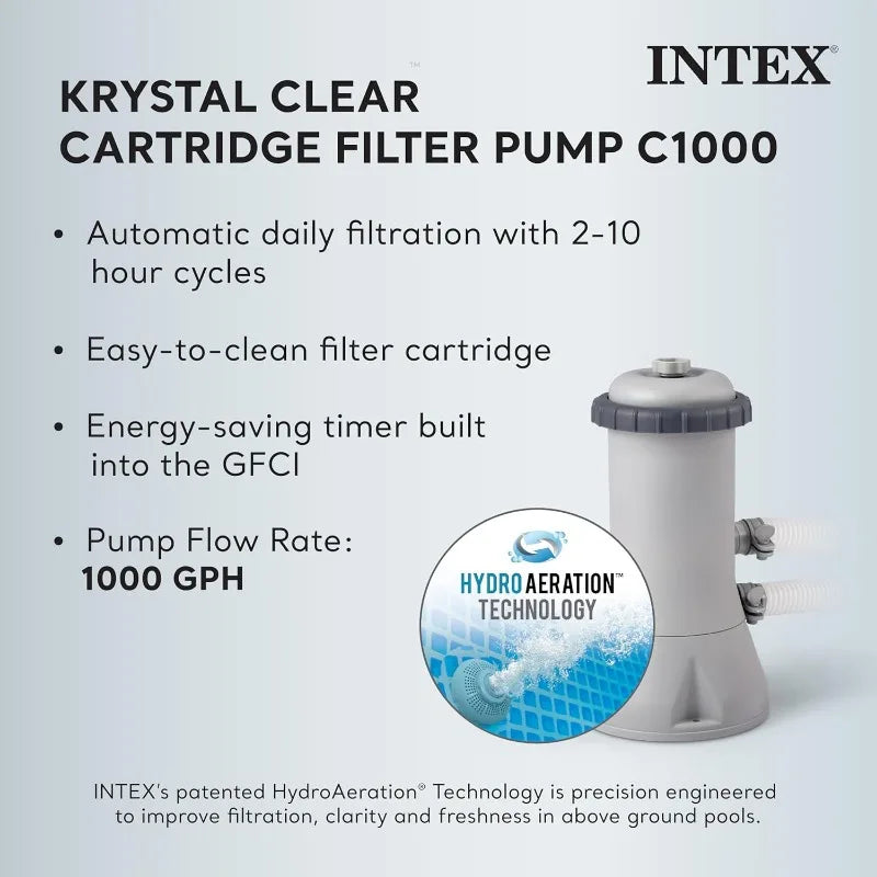 Intex 26723EH Prism Frame Premium Above Ground Swimming Pool Set: 15ft x 42in – Includes 1000 GPH Cartridge Filter Pump