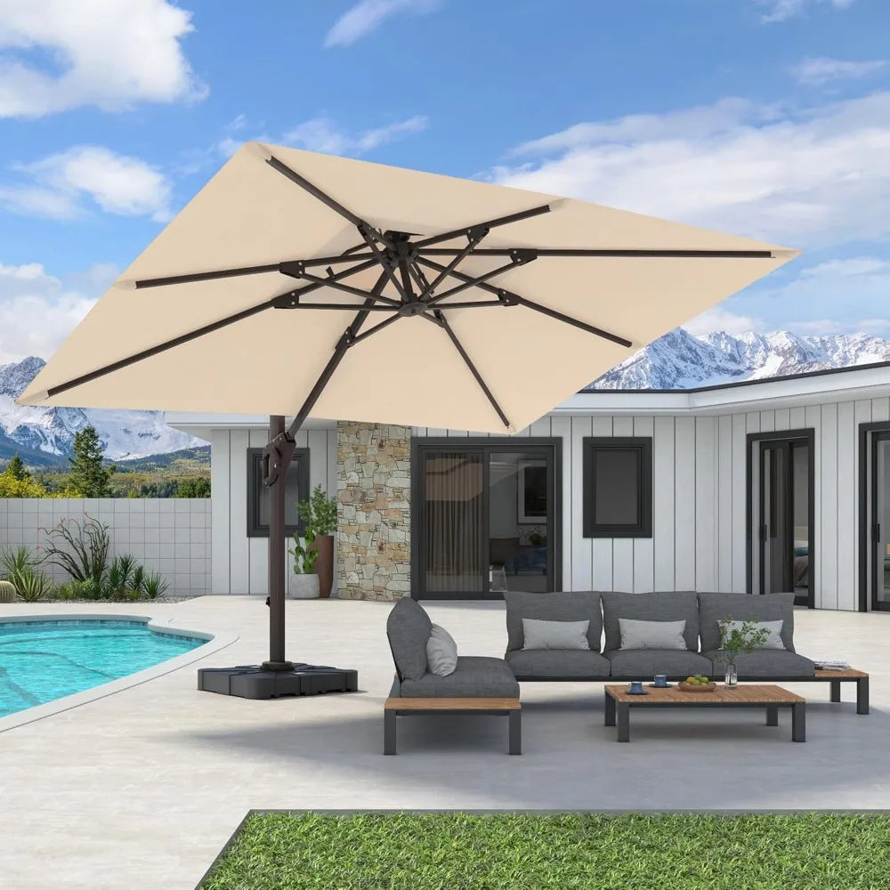 9' X 12' Cantilever Patio Umbrella 360°Rotation Rectangular Outdoor Large Offset Umbrellas Double Top Heavy Duty Windproof for G